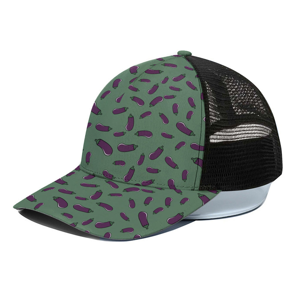 Little Purple Eggplant Pattern Print Black Mesh Trucker Cap