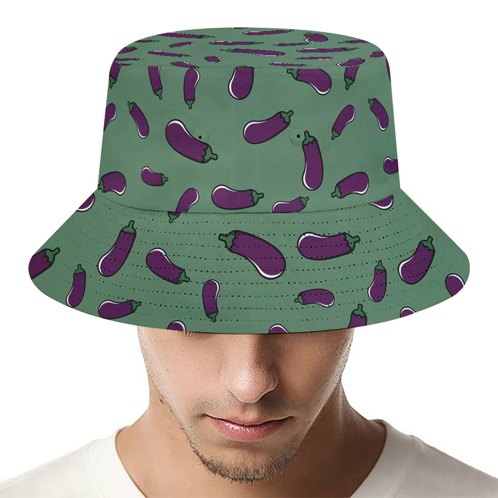 Little Purple Eggplant Pattern Print Bucket Hat