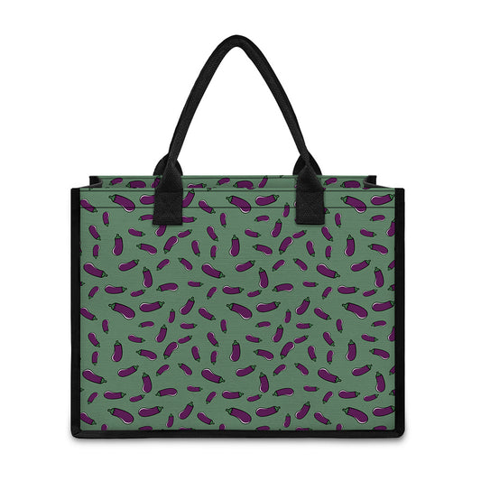 Little Purple Eggplant Pattern Print Canvas Tote Bag
