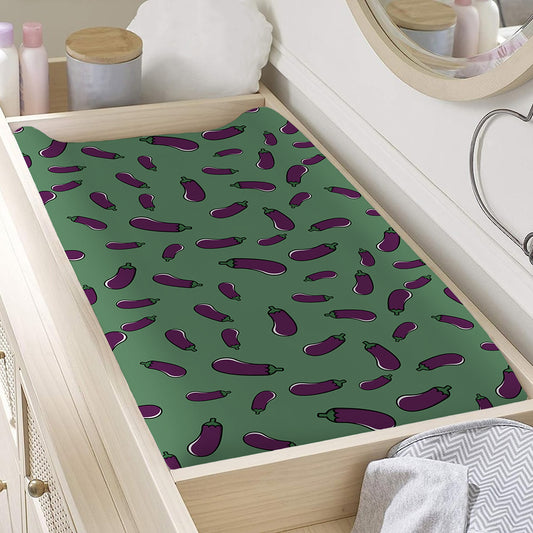 Little Purple Eggplant Pattern Print Changing Pad Cover