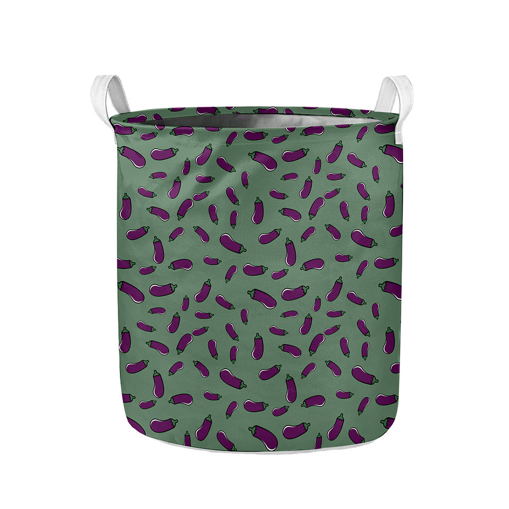 Little Purple Eggplant Pattern Print Collapsible Laundry Basket