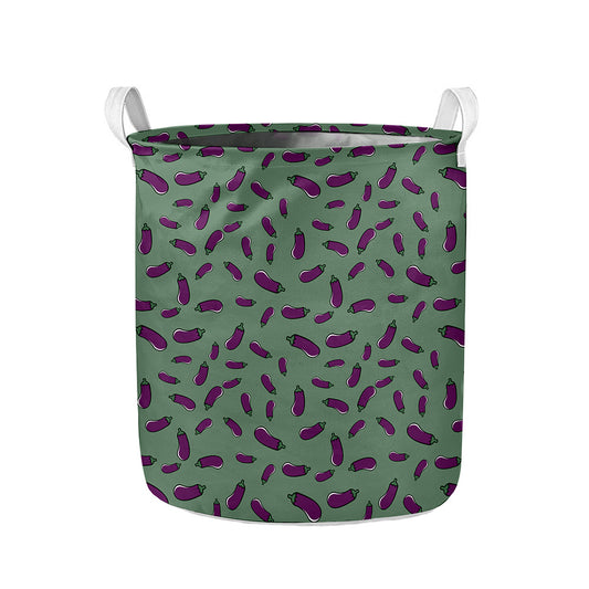 Little Purple Eggplant Pattern Print Collapsible Laundry Basket