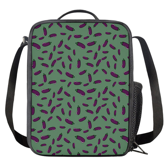 Little Purple Eggplant Pattern Print Crossbody Lunch Bag