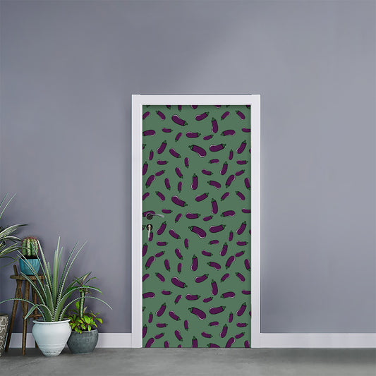 Little Purple Eggplant Pattern Print Door Sticker