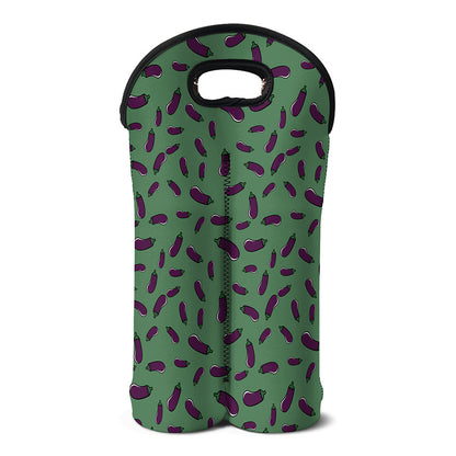 Little Purple Eggplant Pattern Print Double Neoprene Wine Tote