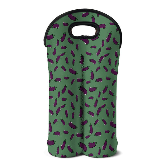 Little Purple Eggplant Pattern Print Double Neoprene Wine Tote
