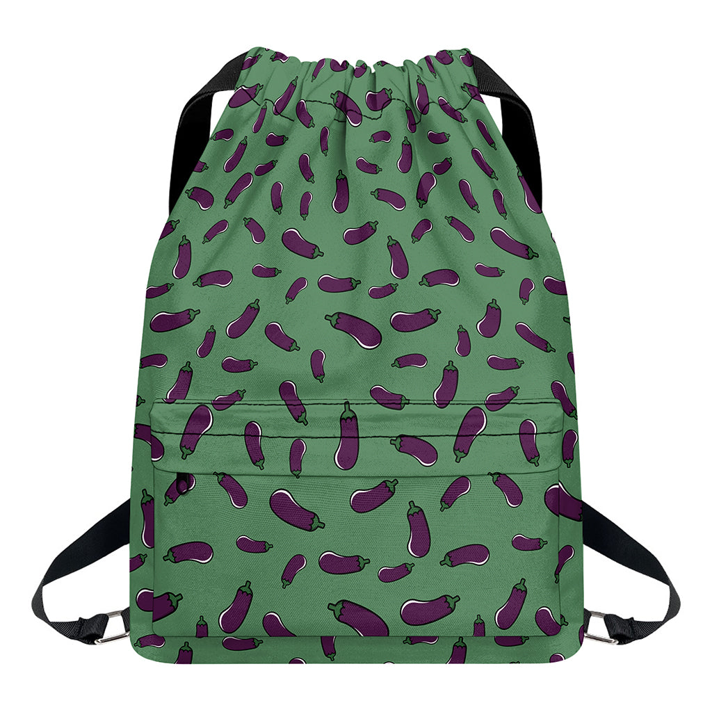 Little Purple Eggplant Pattern Print Drawstring Backpack