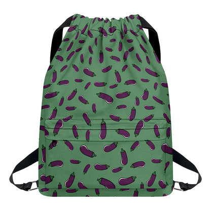 Little Purple Eggplant Pattern Print Drawstring Backpack