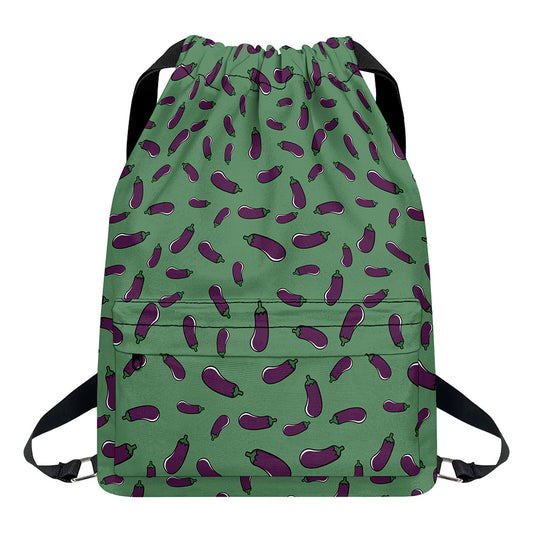 Little Purple Eggplant Pattern Print Drawstring Backpack