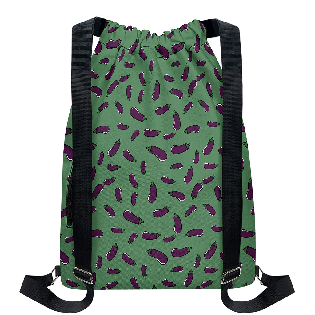 Little Purple Eggplant Pattern Print Drawstring Backpack