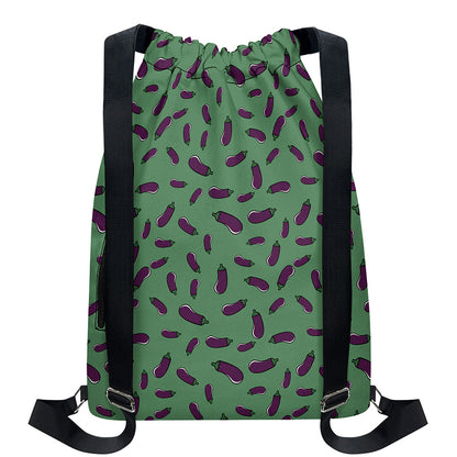 Little Purple Eggplant Pattern Print Drawstring Backpack