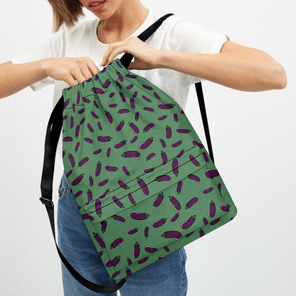 Little Purple Eggplant Pattern Print Drawstring Backpack