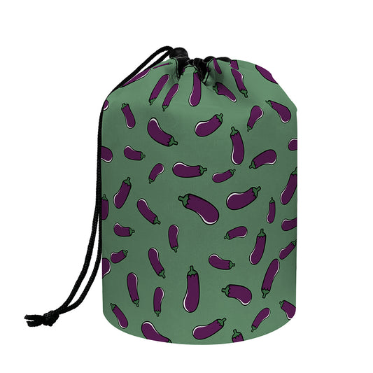 Little Purple Eggplant Pattern Print Drawstring Makeup Bag
