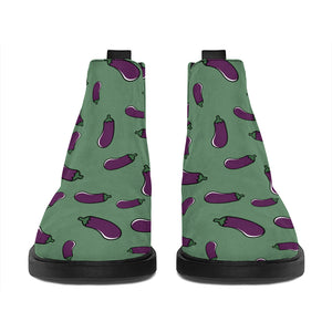 Little Purple Eggplant Pattern Print Flat Ankle Boots