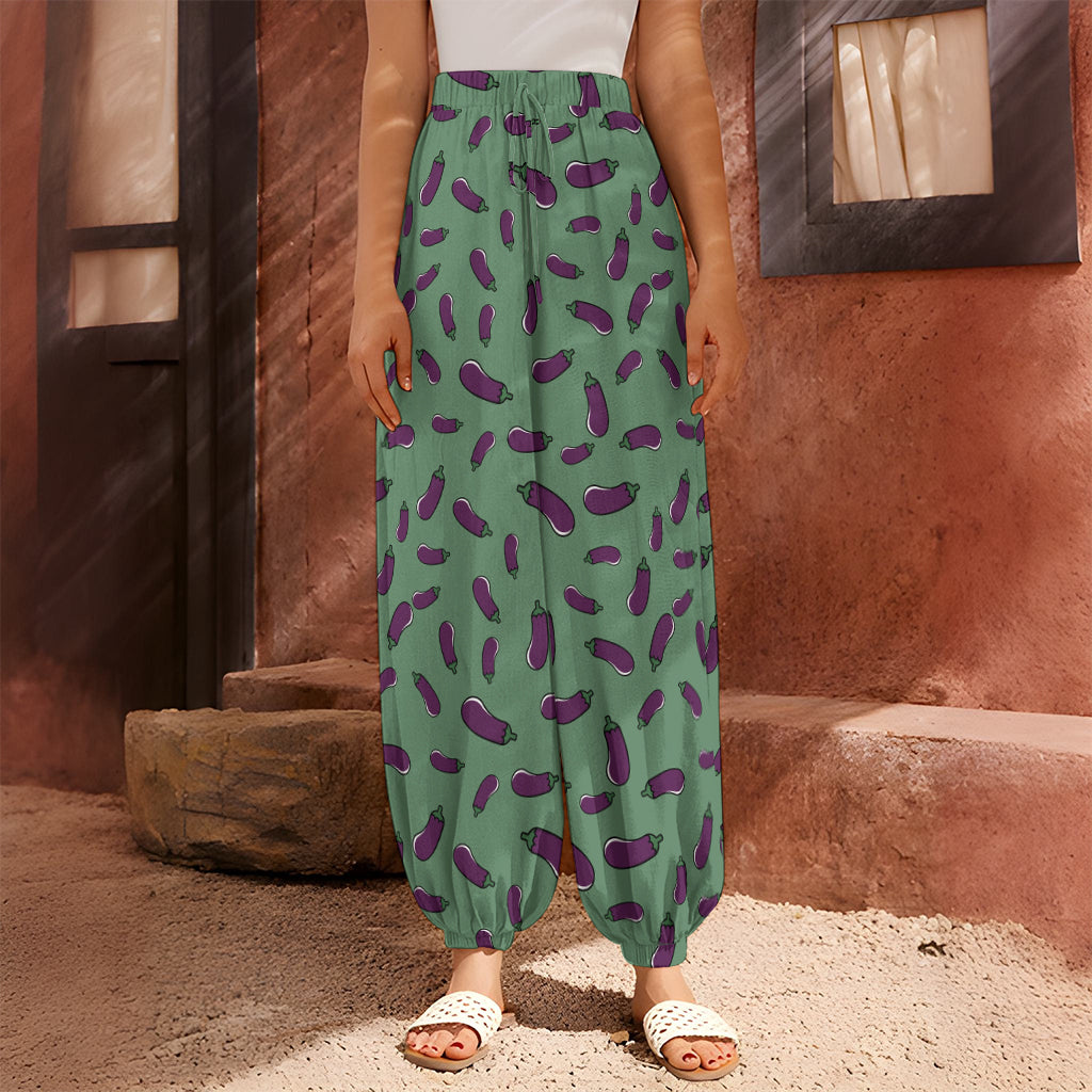 Little Purple Eggplant Pattern Print Harem Pants