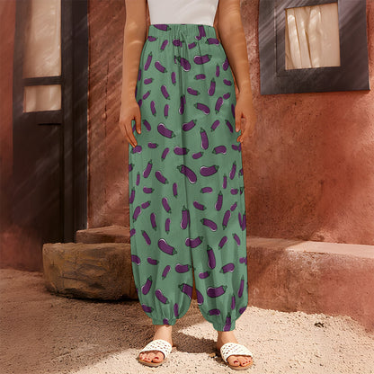 Little Purple Eggplant Pattern Print Harem Pants