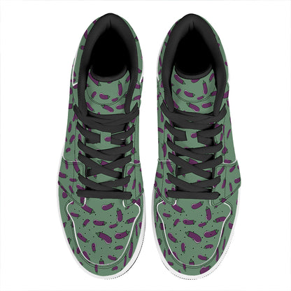 Little Purple Eggplant Pattern Print High Top Leather Sneakers