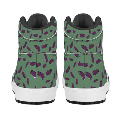 Little Purple Eggplant Pattern Print High Top Leather Sneakers