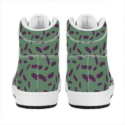 Little Purple Eggplant Pattern Print High Top Leather Sneakers