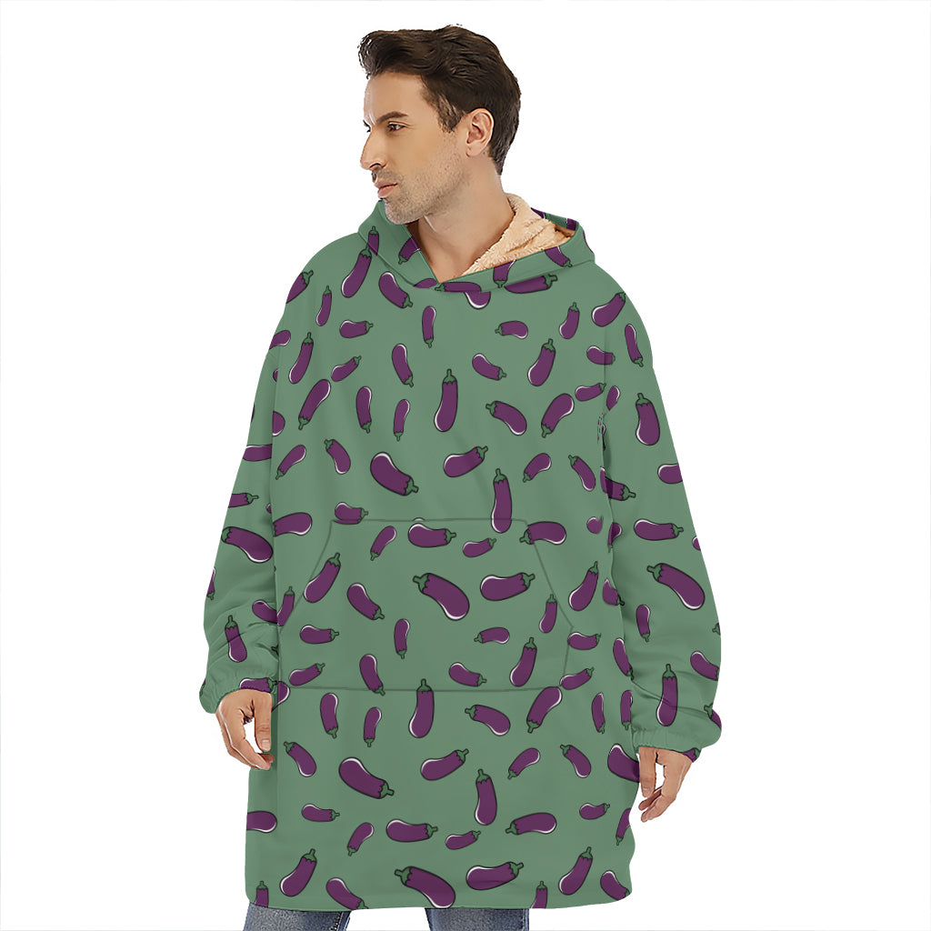 Little Purple Eggplant Pattern Print Hoodie Blanket