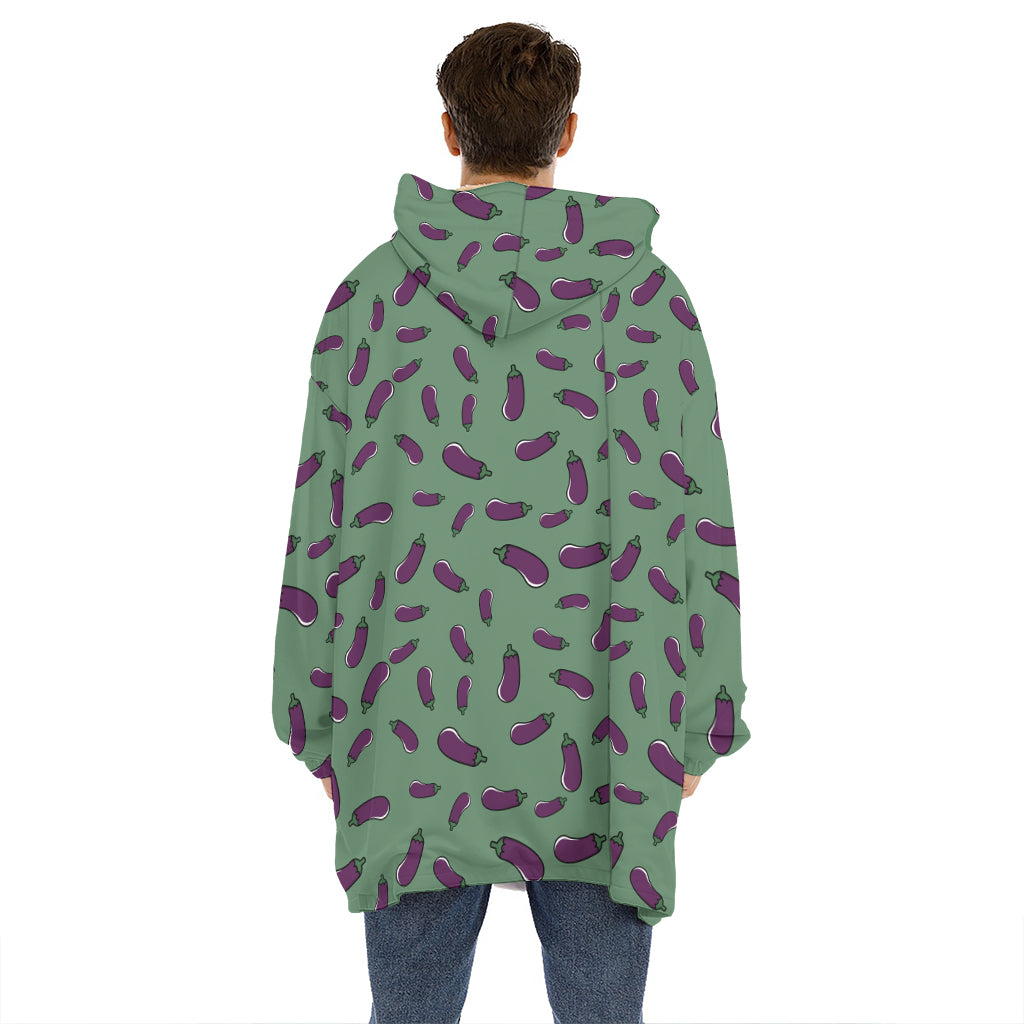 Little Purple Eggplant Pattern Print Hoodie Blanket