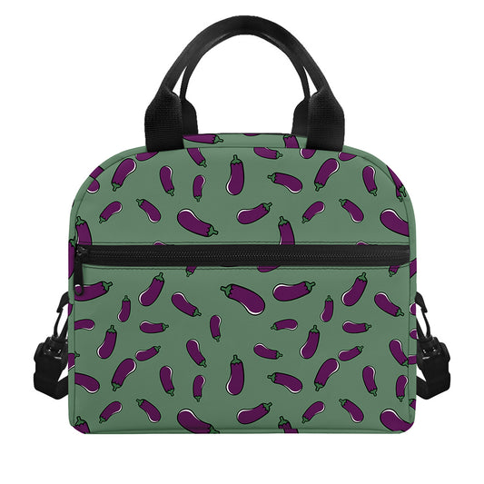 Little Purple Eggplant Pattern Print Insulated Lunch Bag