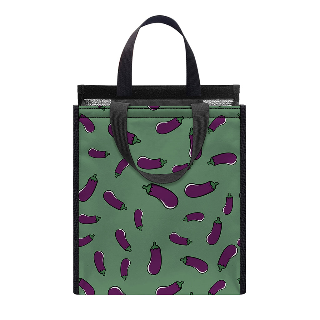 Little Purple Eggplant Pattern Print Insulated Lunch Tote