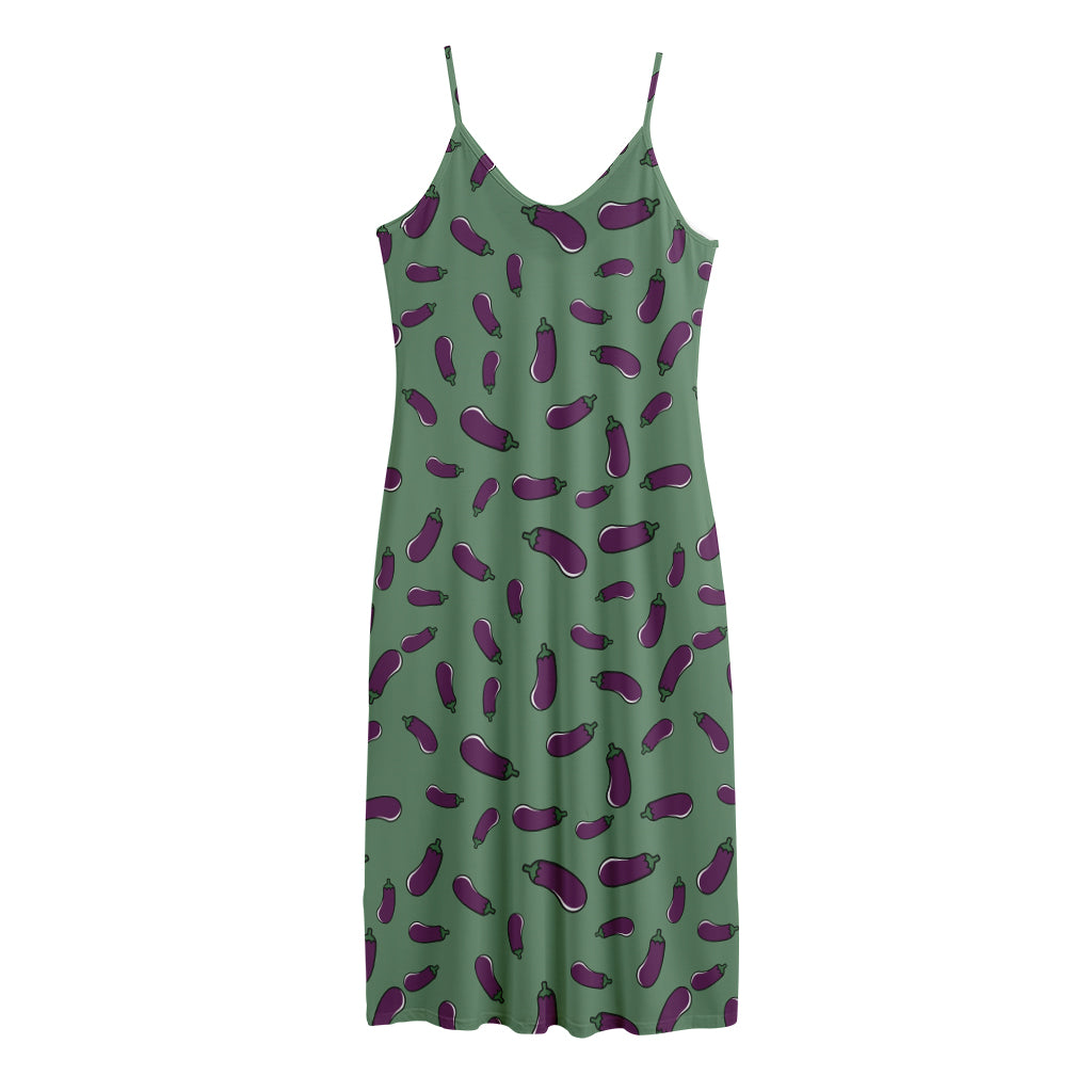 Little Purple Eggplant Pattern Print Jersey Midi Cami Dress