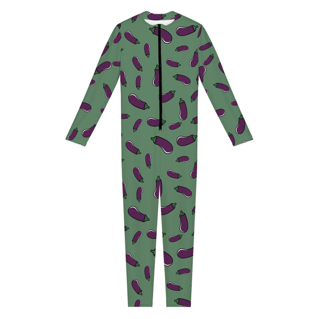 Little Purple Eggplant Pattern Print Jumpsuit