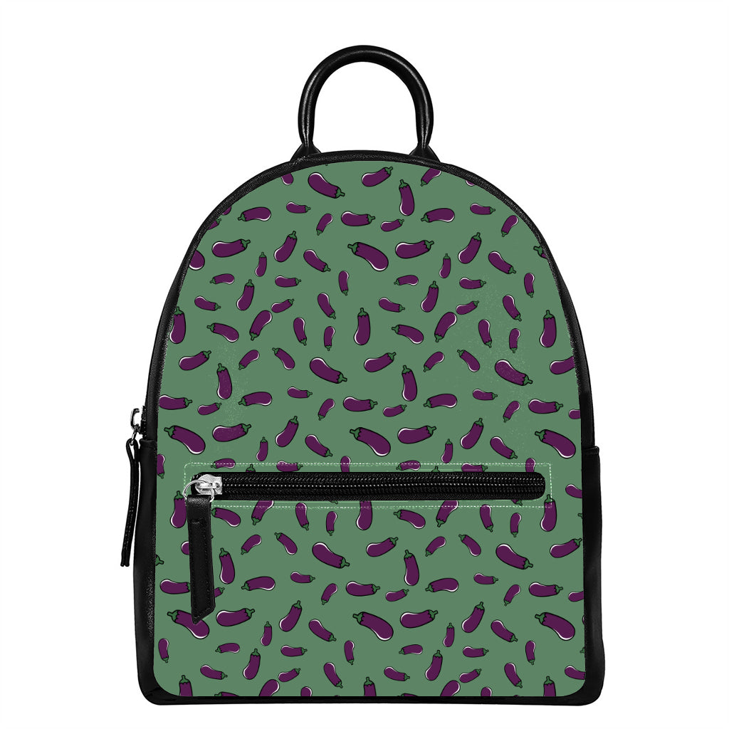 Little Purple Eggplant Pattern Print Leather Backpack