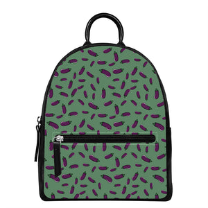 Little Purple Eggplant Pattern Print Leather Backpack