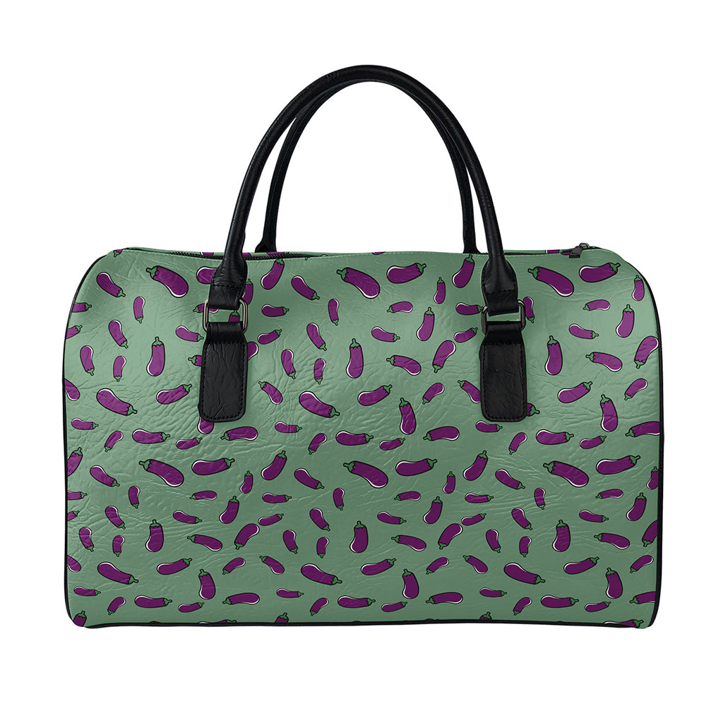 Little Purple Eggplant Pattern Print Leather Duffle Bag
