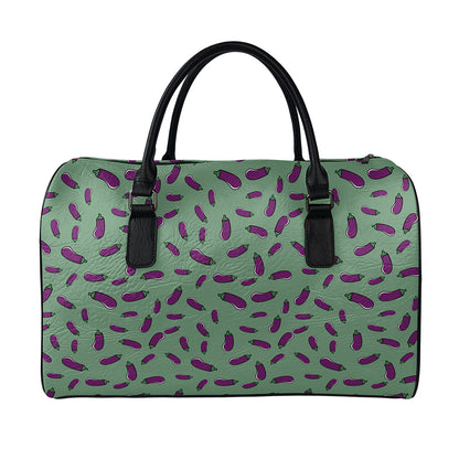 Little Purple Eggplant Pattern Print Leather Duffle Bag