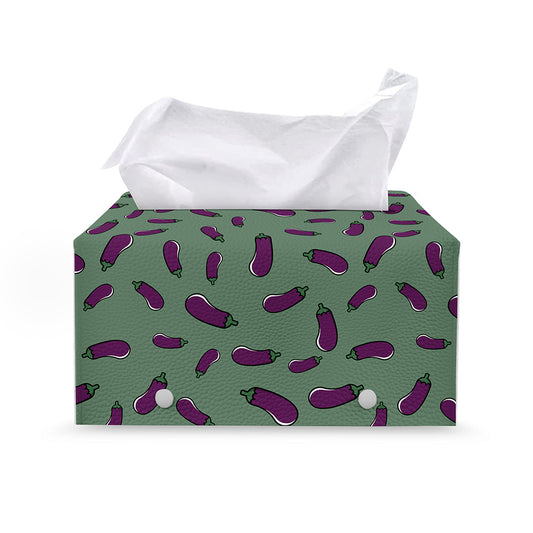 Little Purple Eggplant Pattern Print Leather Tissue Box Cover