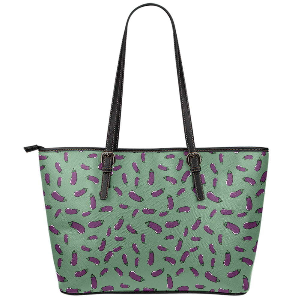 Little Purple Eggplant Pattern Print Leather Tote Bag