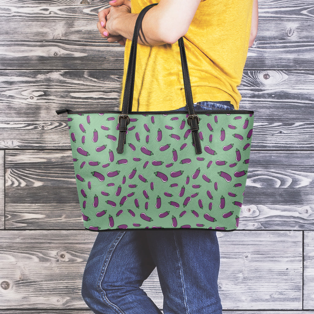 Little Purple Eggplant Pattern Print Leather Tote Bag