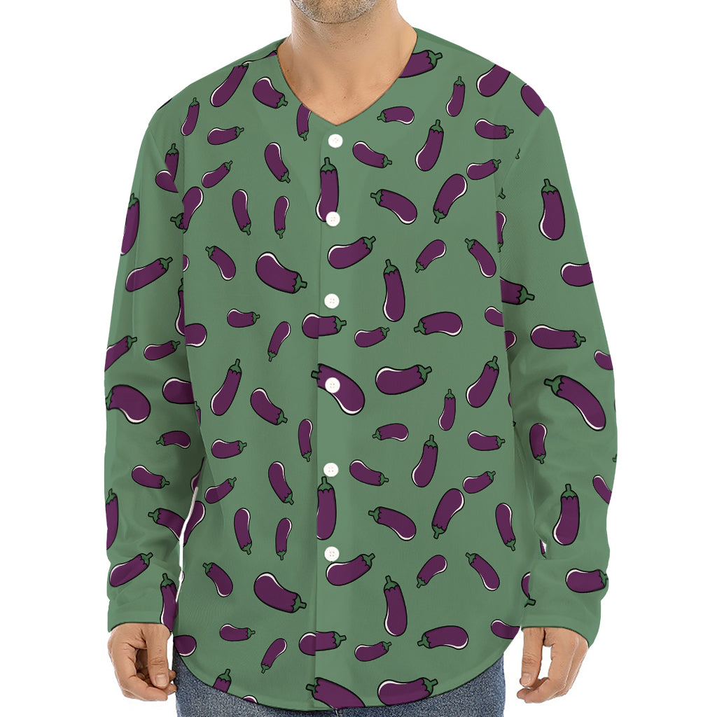 Little Purple Eggplant Pattern Print Long Sleeve Baseball Jersey