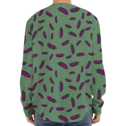 Little Purple Eggplant Pattern Print Long Sleeve Baseball Jersey