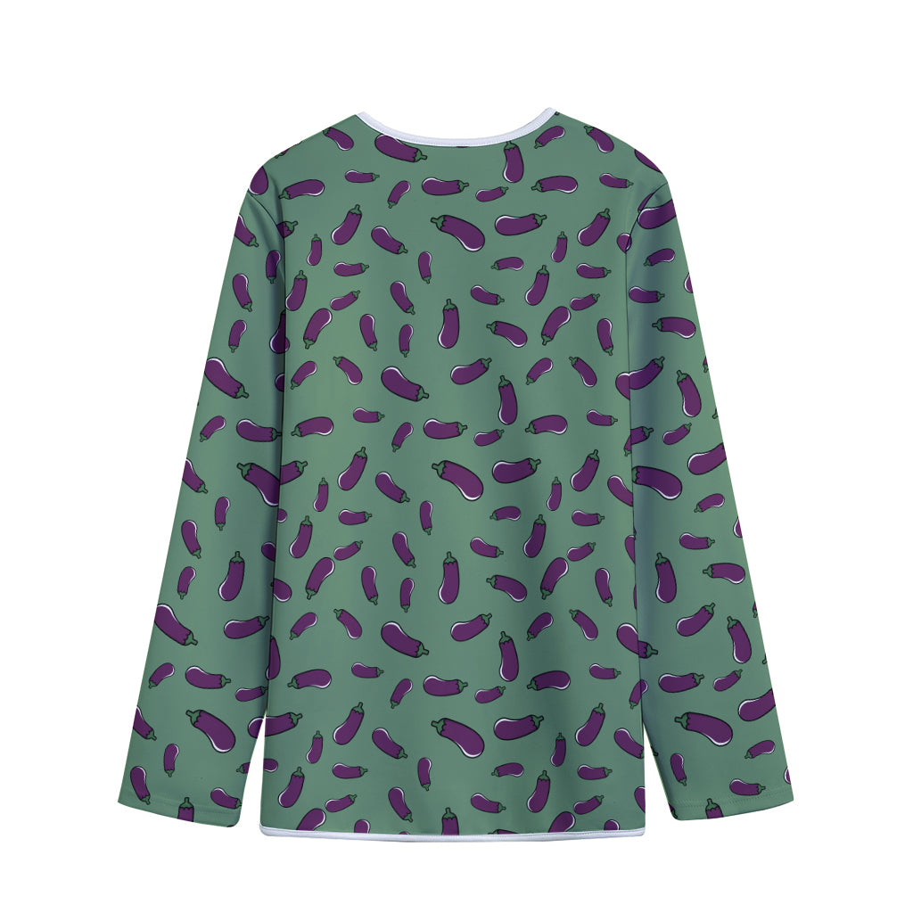 Little Purple Eggplant Pattern Print Long Sleeve Short Coat