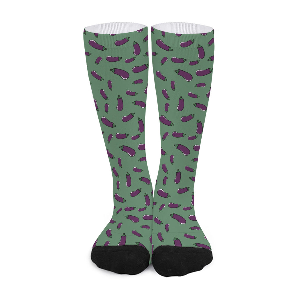 Little Purple Eggplant Pattern Print Long Socks