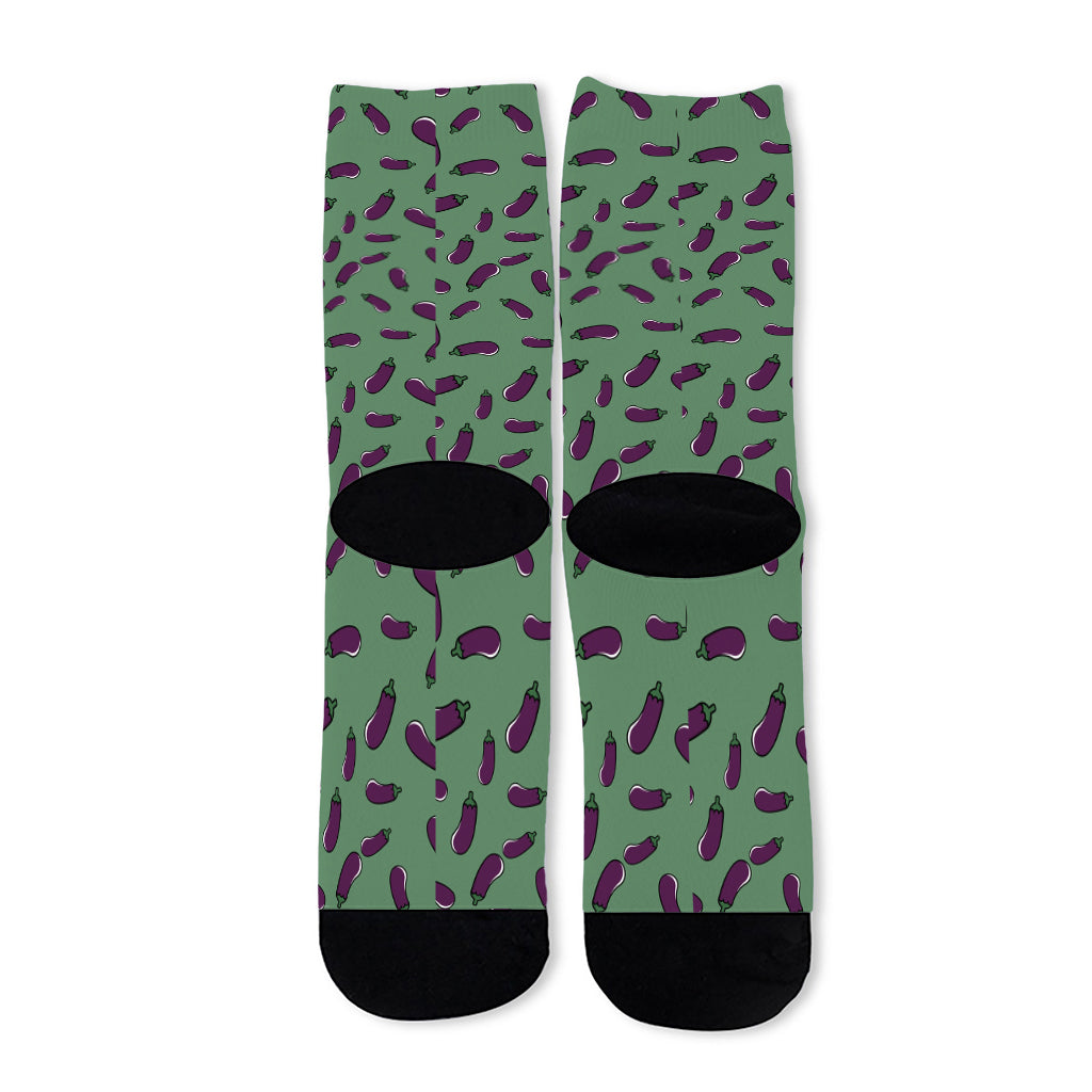 Little Purple Eggplant Pattern Print Long Socks