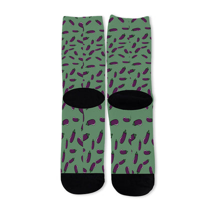 Little Purple Eggplant Pattern Print Long Socks