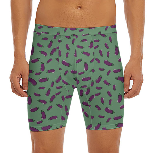 Little Purple Eggplant Pattern Print Men's Long Boxer Briefs