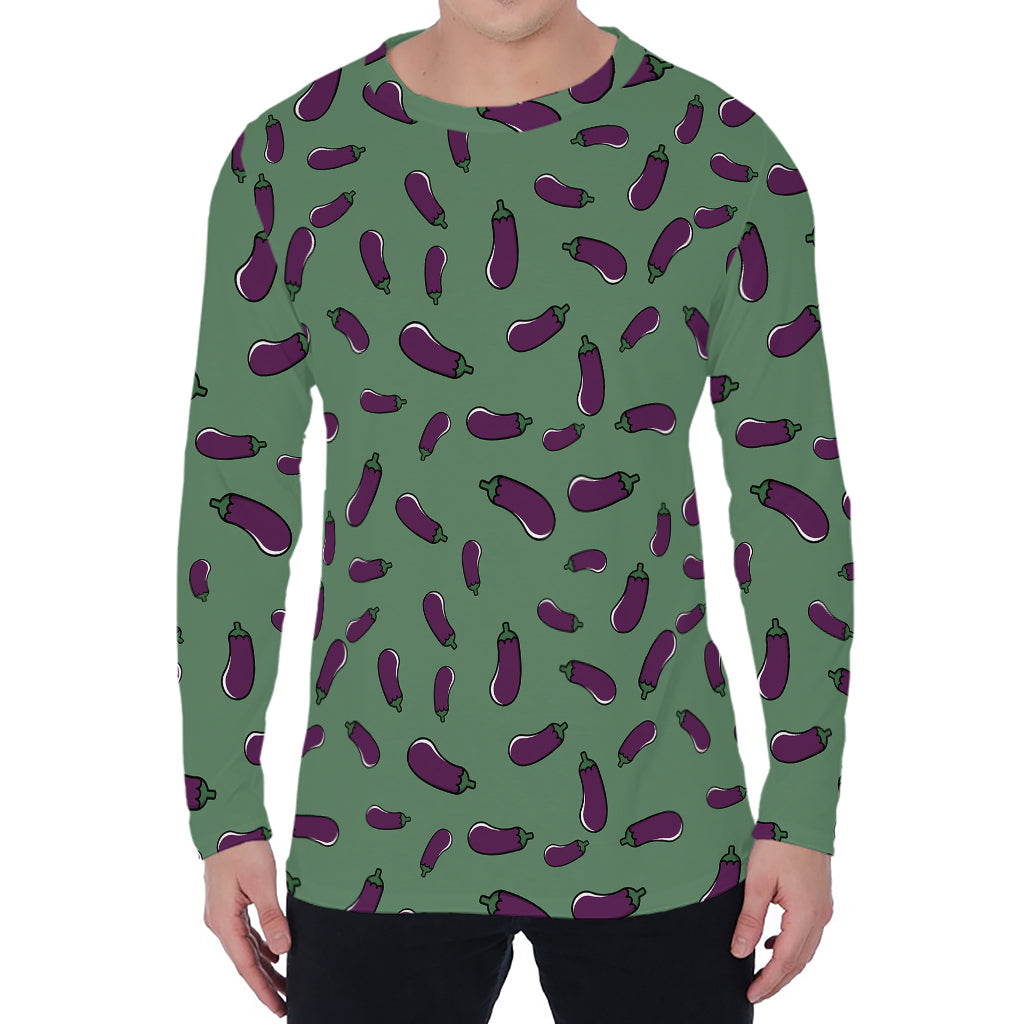 Little Purple Eggplant Pattern Print Men's Long Sleeve T-Shirt