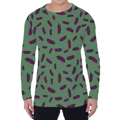 Little Purple Eggplant Pattern Print Men's Long Sleeve T-Shirt
