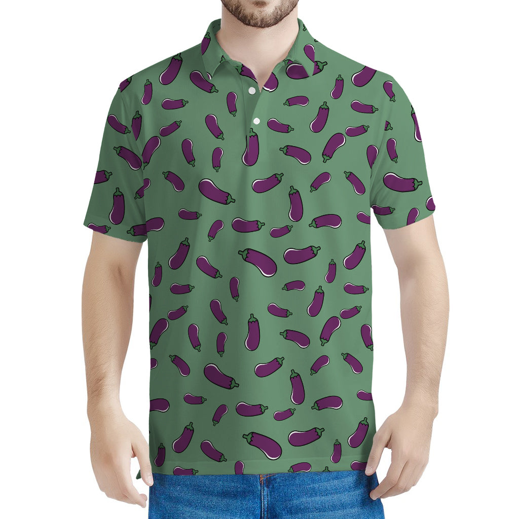 Little Purple Eggplant Pattern Print Men's Polo Shirt