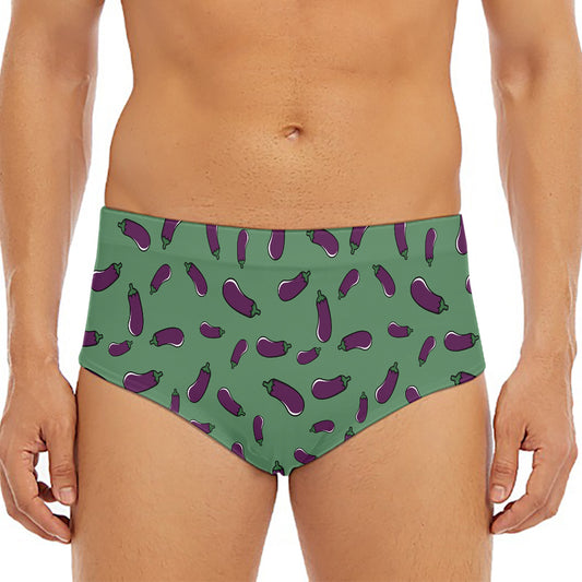 Little Purple Eggplant Pattern Print Men's Triangle Swim Briefs