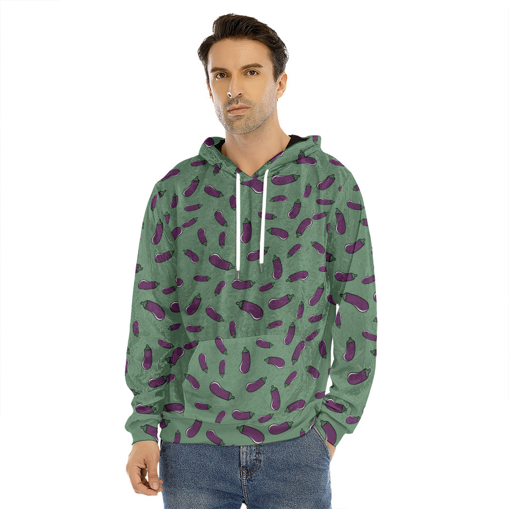 Little Purple Eggplant Pattern Print Men's Velvet Pullover Hoodie