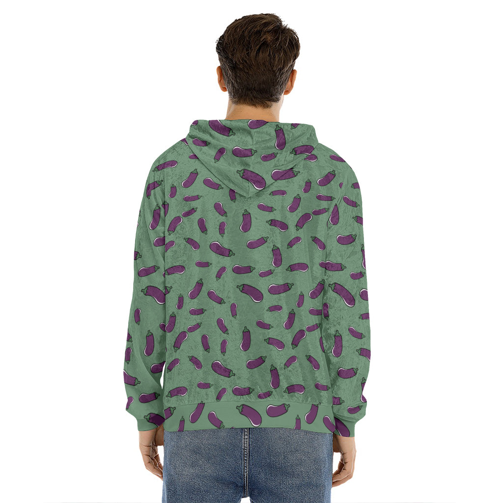 Little Purple Eggplant Pattern Print Men's Velvet Pullover Hoodie