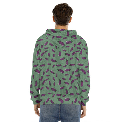 Little Purple Eggplant Pattern Print Men's Velvet Pullover Hoodie